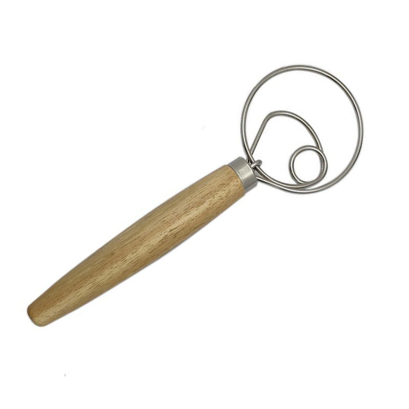 Wood handle dough whisk for bread and pizza dough