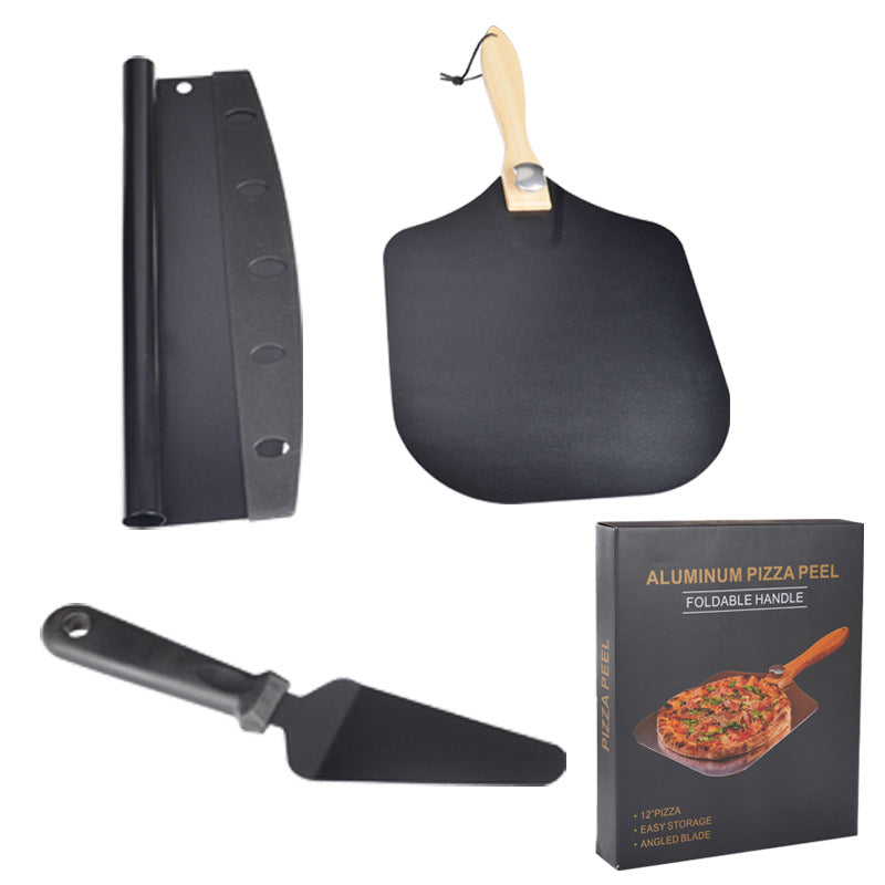 Non-stick aluminum pizza peel with wooden handle