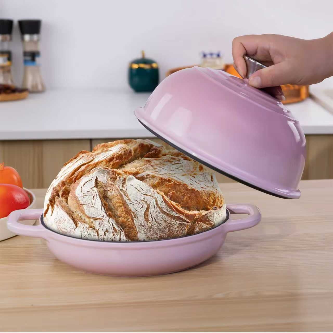 Golden sourdough bread baked in dutch oven