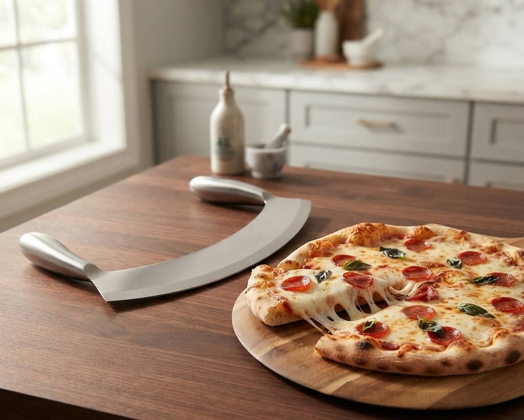 Double handle rocking pizza cutter for homemade pizza