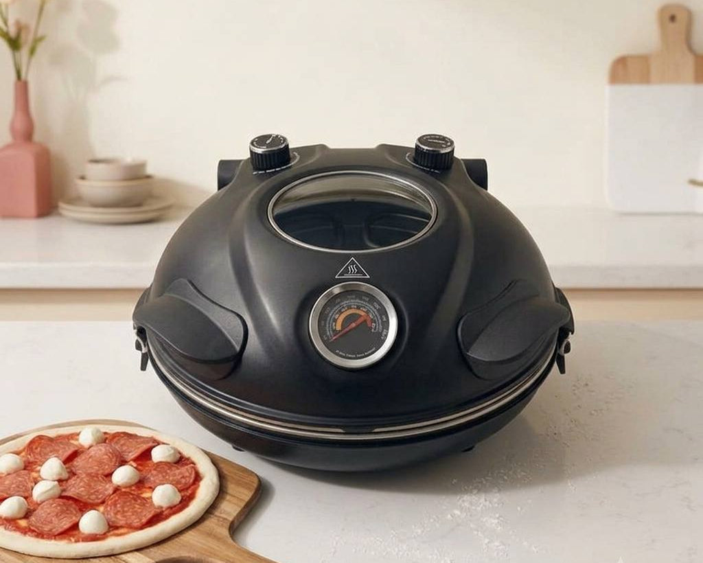 Electric pizza maker with ceramic cooking disc for crispy pizza