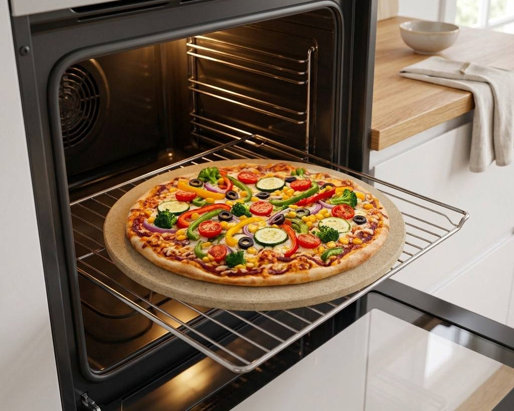Oven pizza stone for baking homemade pizza with a golden crispy crust