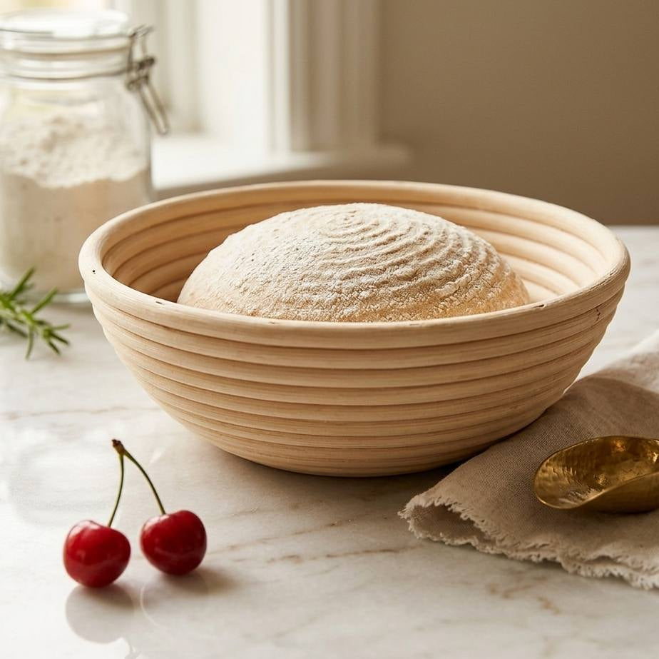 Handwoven rattan sourdough proofing basket with cloth liner