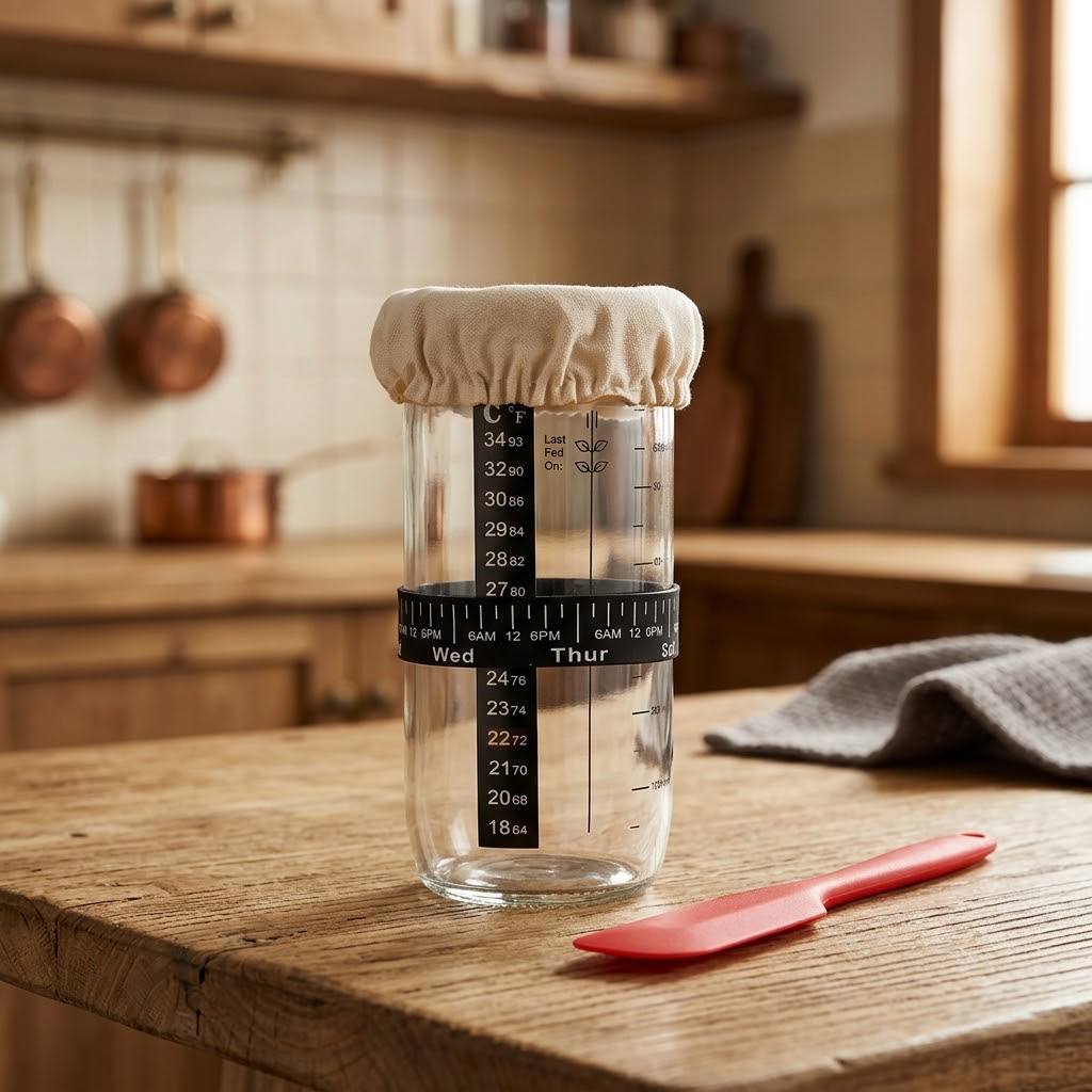 European style glass sourdough proofing jar for home baking