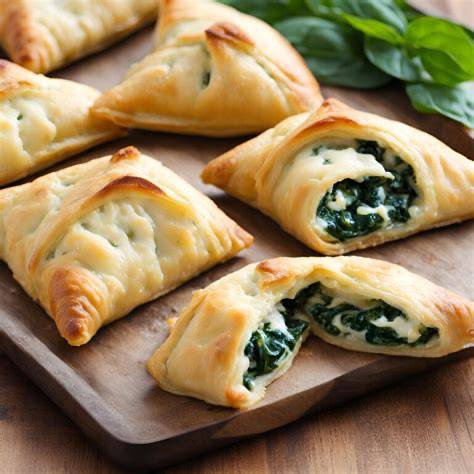 Golden baked spinach and cheese stuffed pastries homemade fresh from the oven