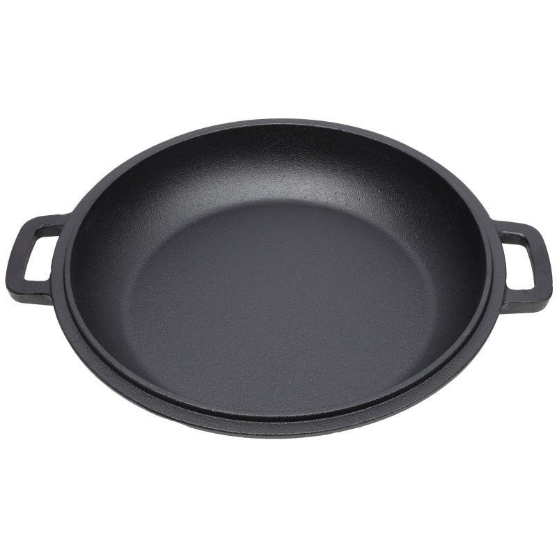 Cast iron lid used as a frying pan for cooking and searing