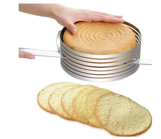 Adjustable stainless steel cake slicer ring for layer cakes