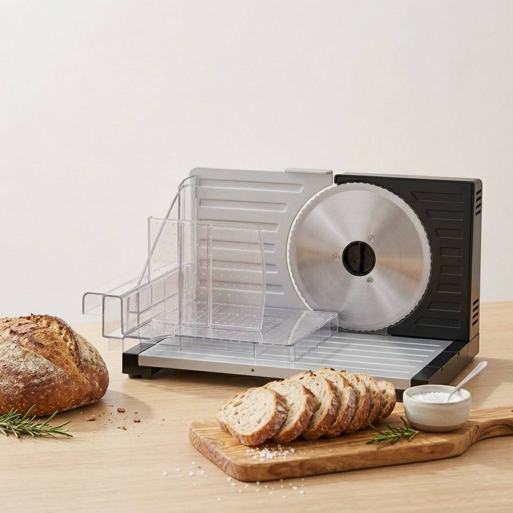 Compact foldable food slicer for bread, meat, and vegetables