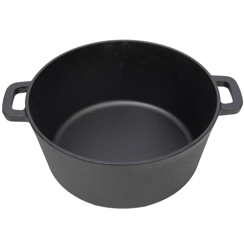 Round cast iron dutch oven with lid for kitchen and oven use