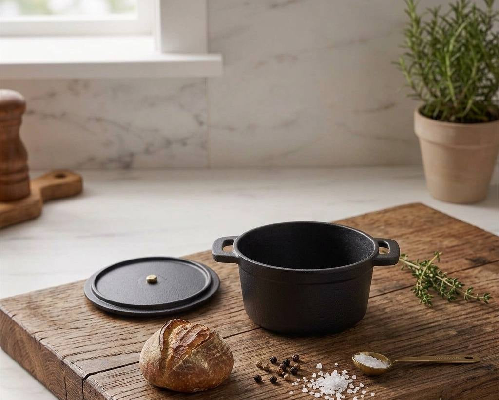 Compact cast iron pot for individual servings