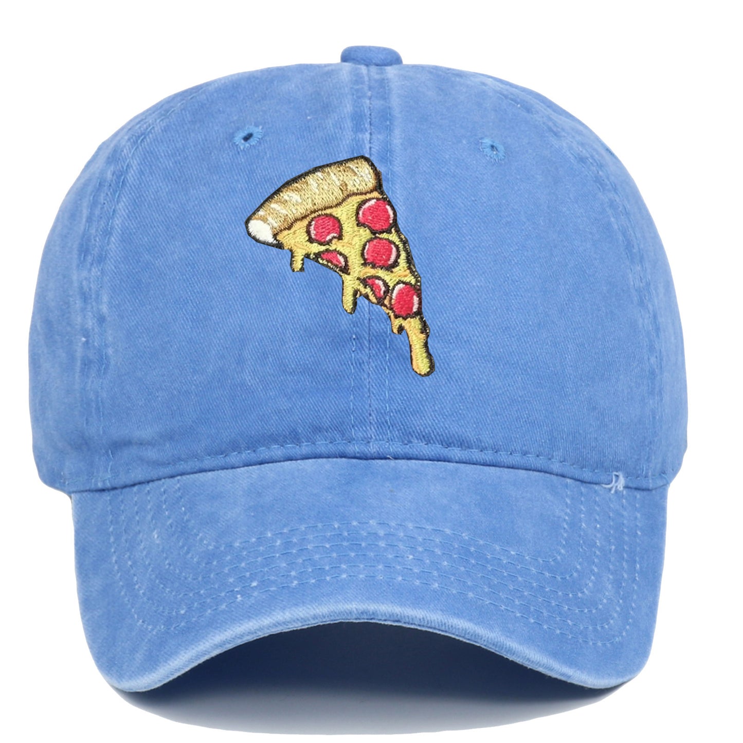 Pizza Embroidery Retro Baseball Cap – Adjustable Cotton Hat, Vintage Washed Look