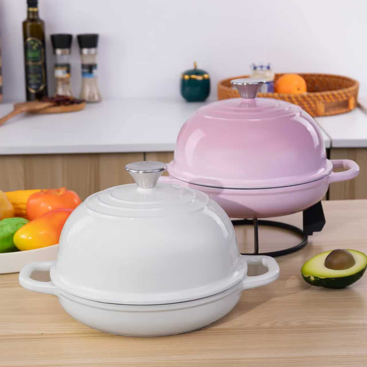 Cast iron Dutch oven with lid for bread baking and heat retention