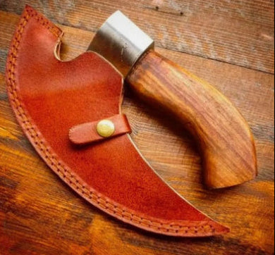 Artisan pizza cutting axe with leather sheath