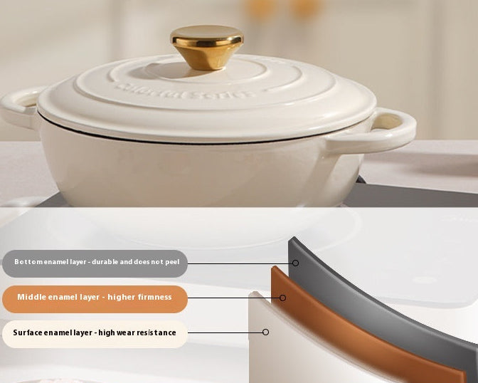 Cream white dutch oven cookware for oven baking and roasting