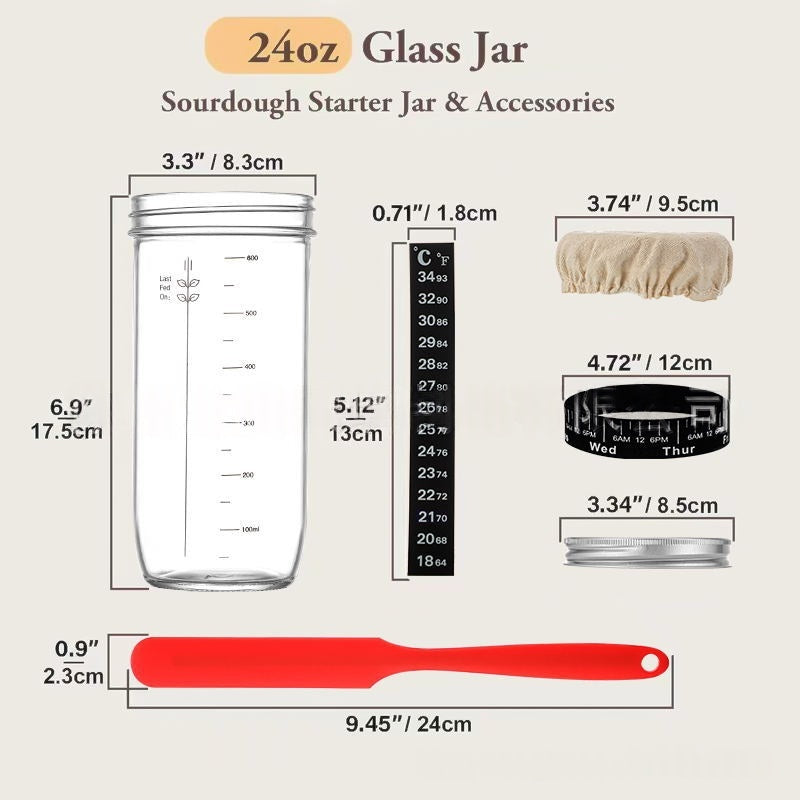 Clear fermentation jar with lid system for sourdough starter