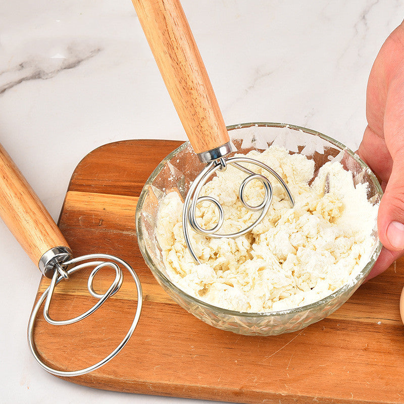 Wood handle dough stirring rod for artisan baking