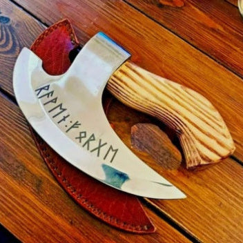 Handmade Viking pizza cutter axe with wooden handle
