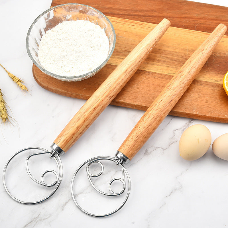 13 inch Danish dough whisk with oak handle for sourdough baking
