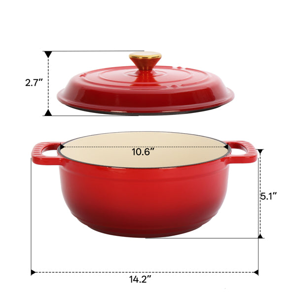 Gradient red dutch oven for cooking and baking bread