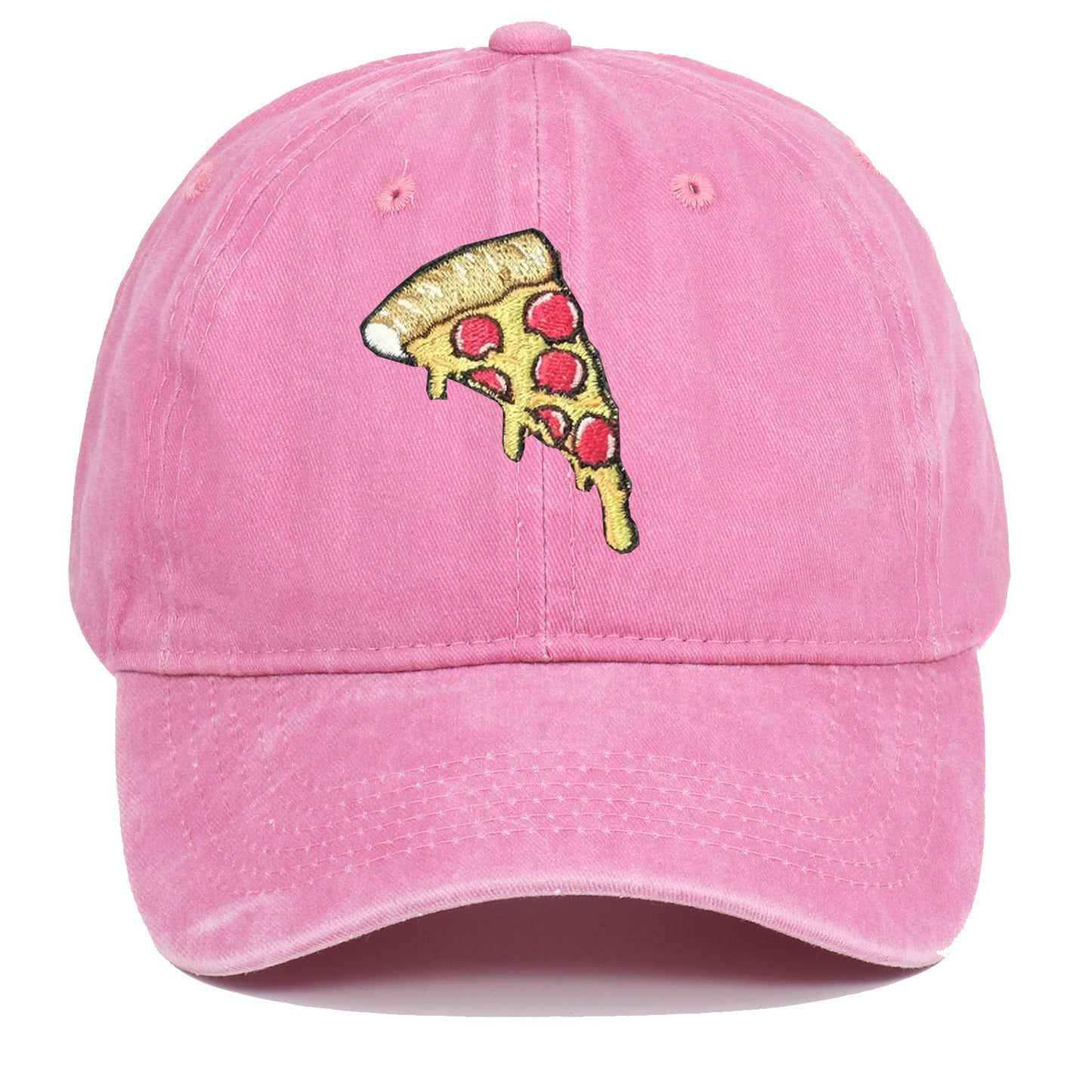 Pizza Embroidery Retro Baseball Cap – Adjustable Cotton Hat, Vintage Washed Look