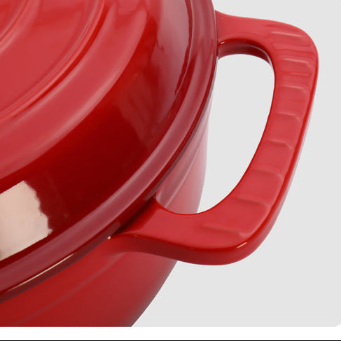 Gradient red enamel pot for bread baking in oven