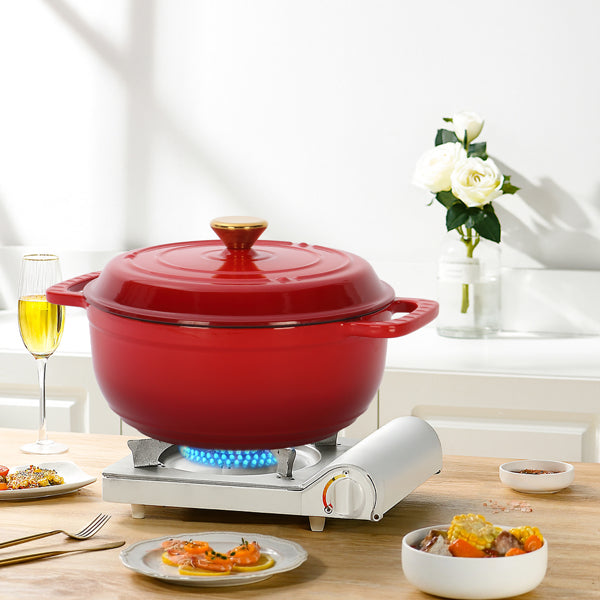 Red gradient dutch oven pot with lid for oven cooking