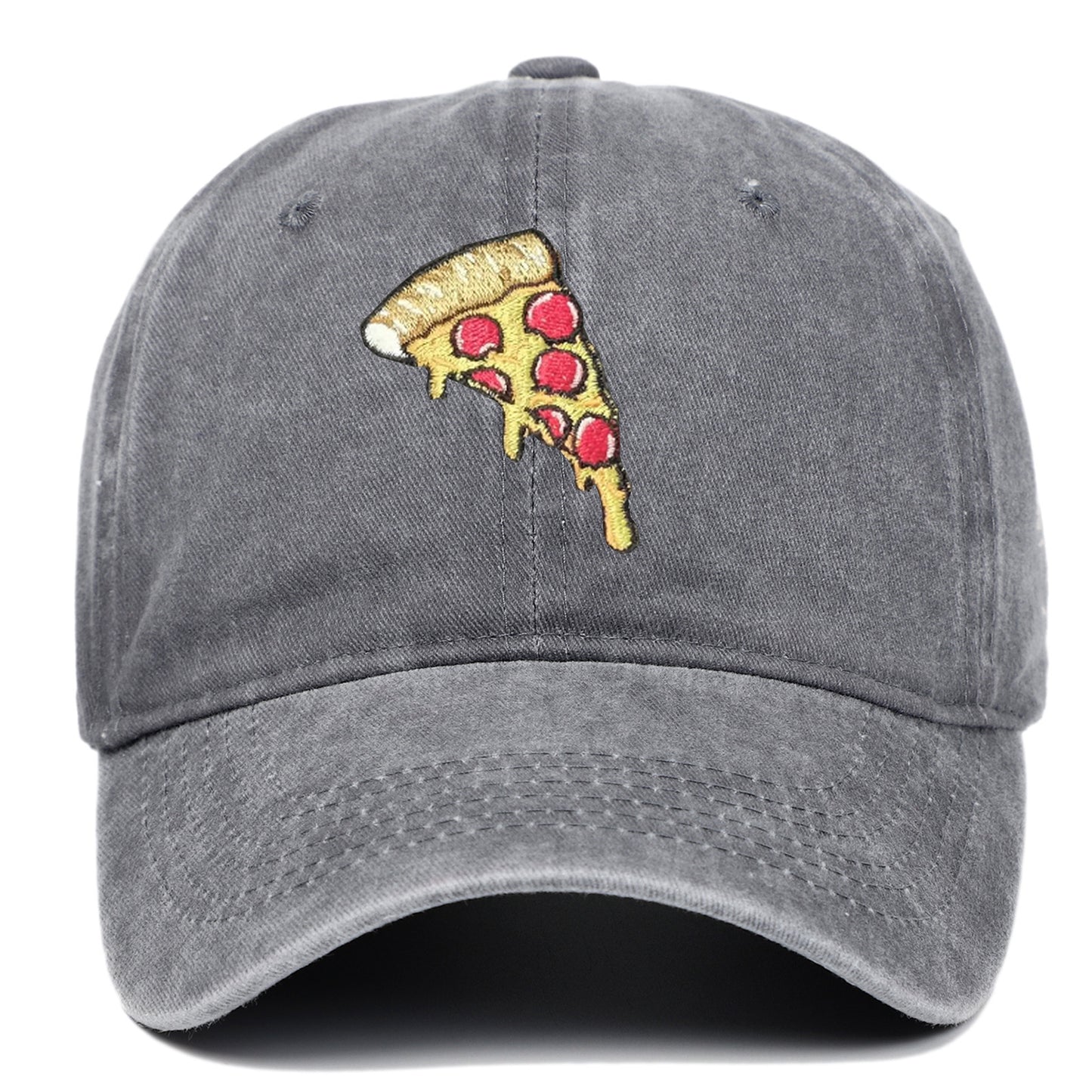 Pizza Embroidery Retro Baseball Cap – Adjustable Cotton Hat, Vintage Washed Look
