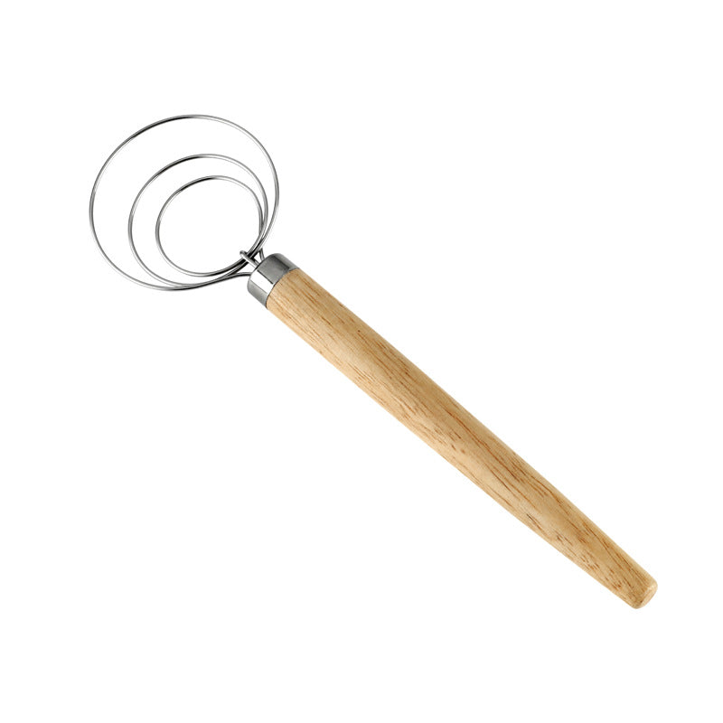 Danish dough whisk with oak wood handle for sourdough baking