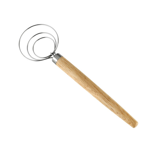 Danish dough whisk with oak wood handle for sourdough baking