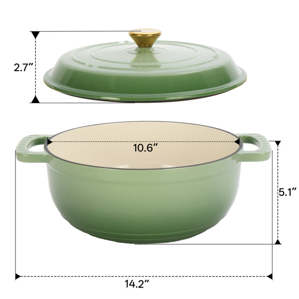 Green cast iron dutch oven pot with lid for oven use