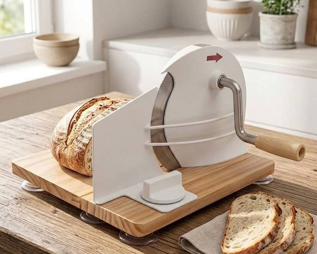Manual bread slicer for slicing homemade sourdough bread