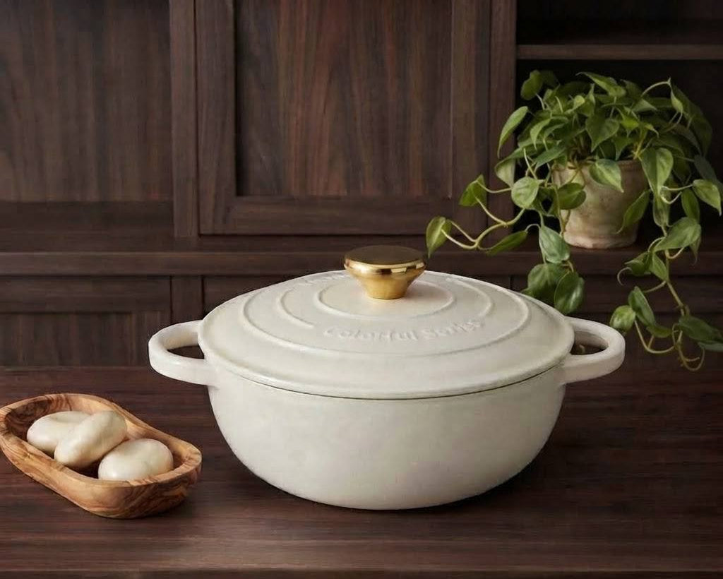 Cream white enamel dutch oven for baking bread