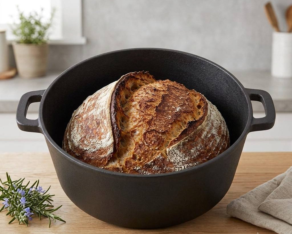 Cast iron lid used as a frying pan for cooking and searing