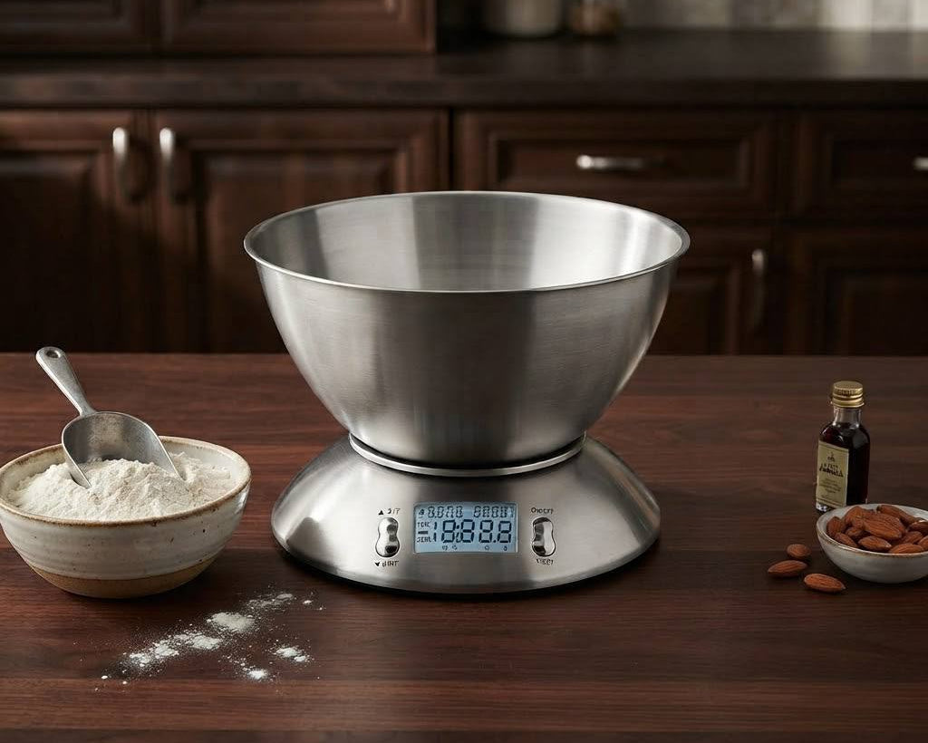 Digital stainless steel kitchen scale for baking and cooking