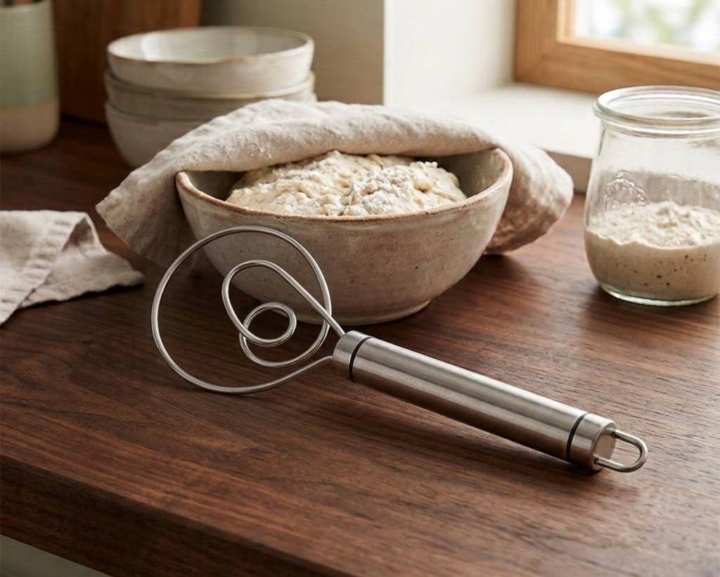 Premium Danish dough whisk for sourdough starter mixing