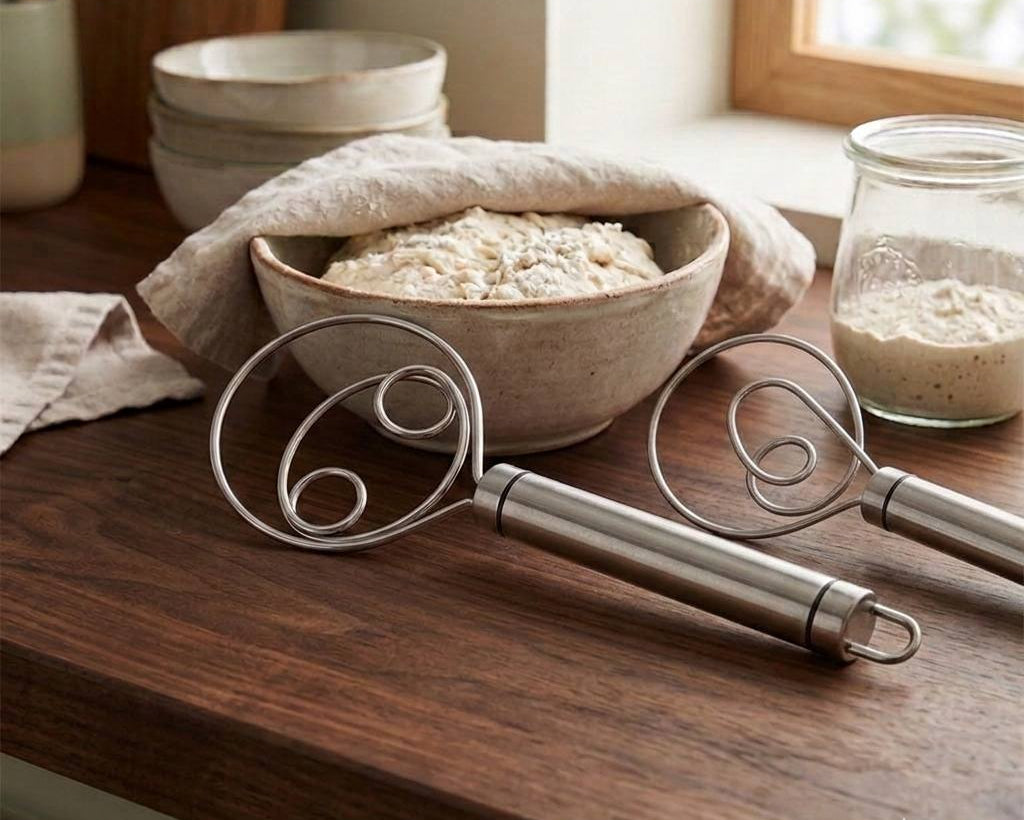 Manual stainless steel whisk for homemade bread baking