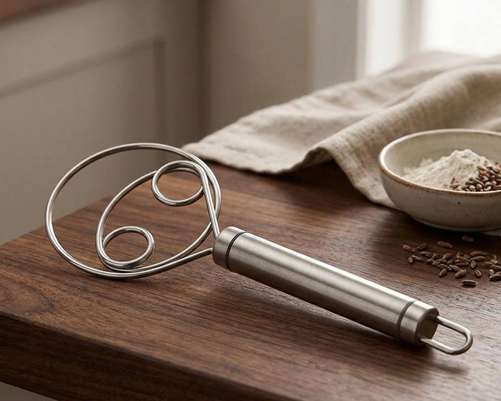Stainless steel Danish dough whisk for sourdough baking