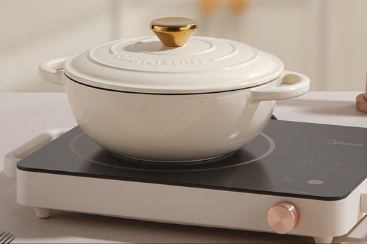 Cream white enamel dutch oven for baking bread