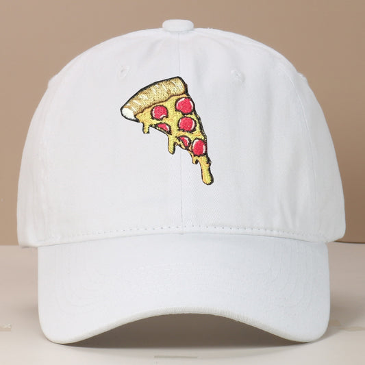 Pizza Embroidery Retro Baseball Cap – Adjustable Cotton Hat, Vintage Washed Look