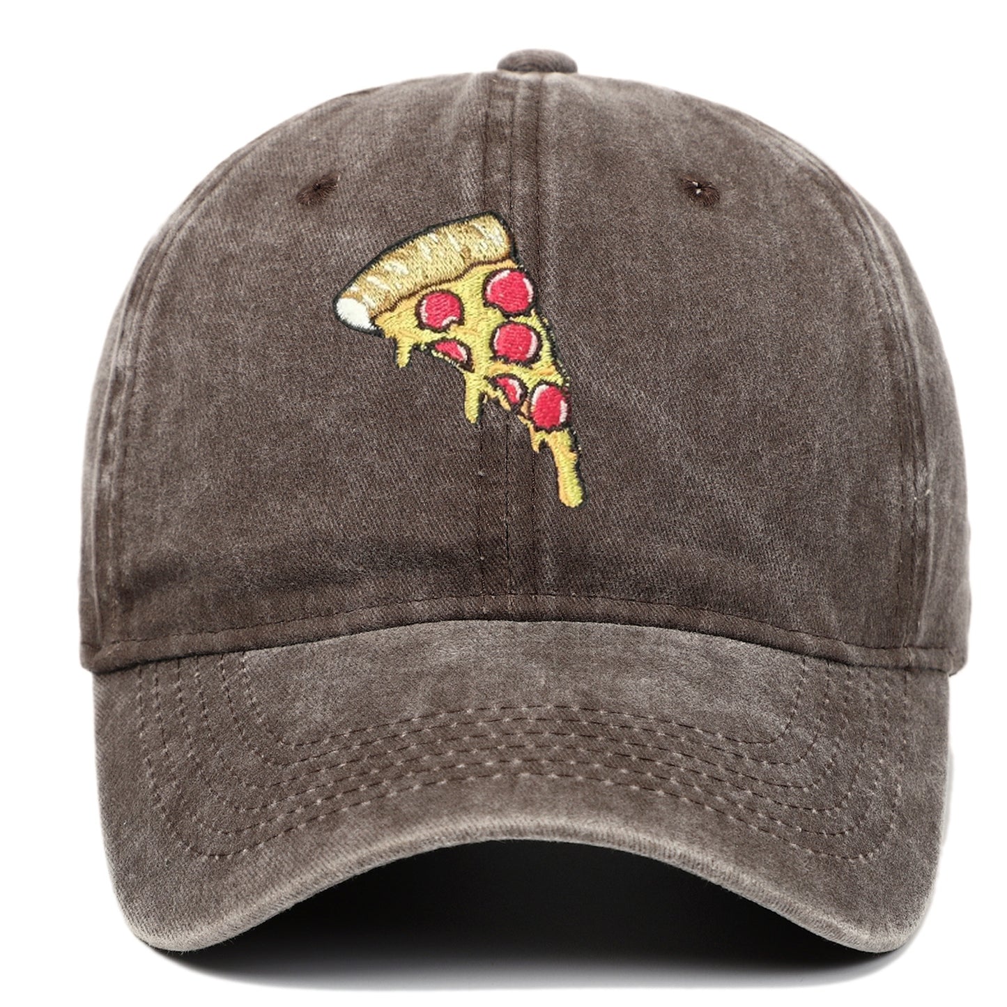Pizza Embroidery Retro Baseball Cap – Adjustable Cotton Hat, Vintage Washed Look