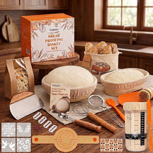 Sourdough proofing basket set with baking tools for homemade bread