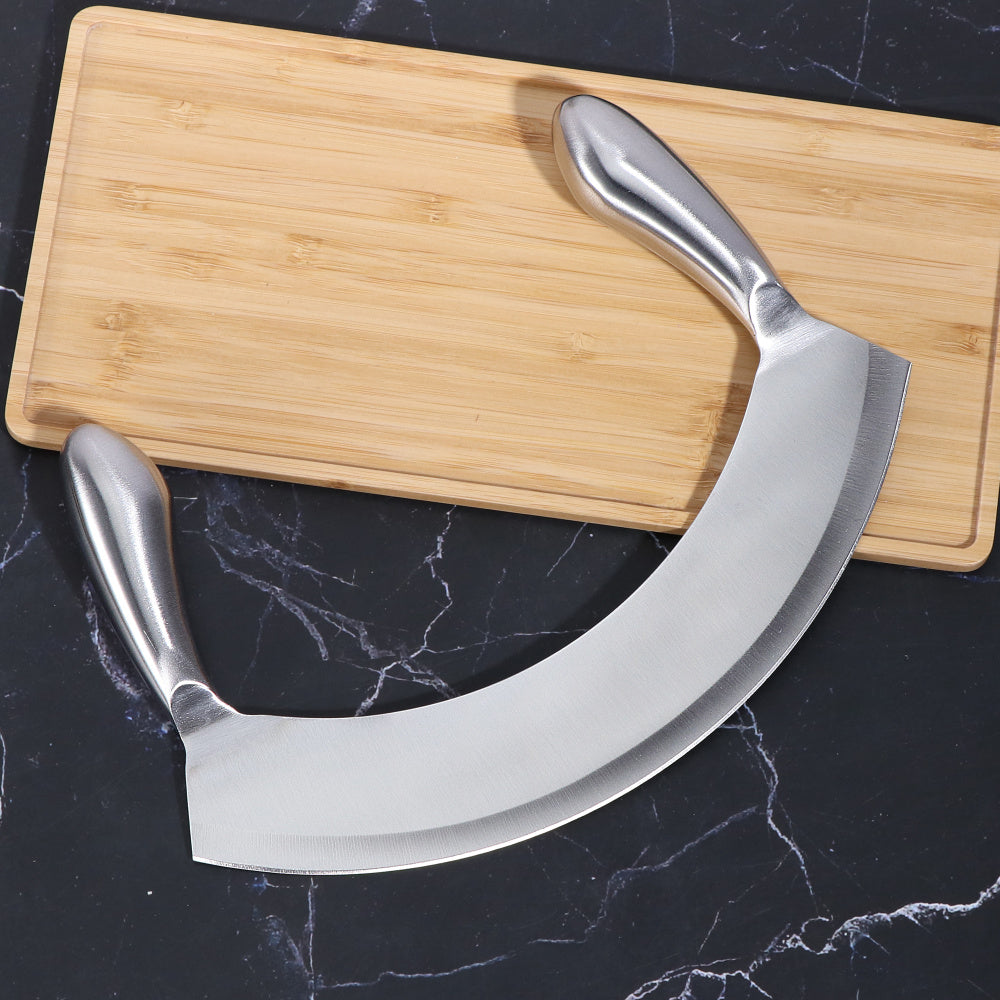 Stainless steel pizza knife with dual handles
