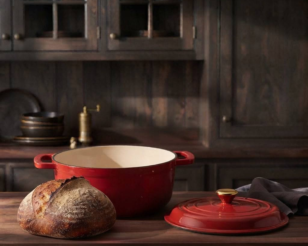 Oven safe 6 quart cast iron dutch oven for kitchen use