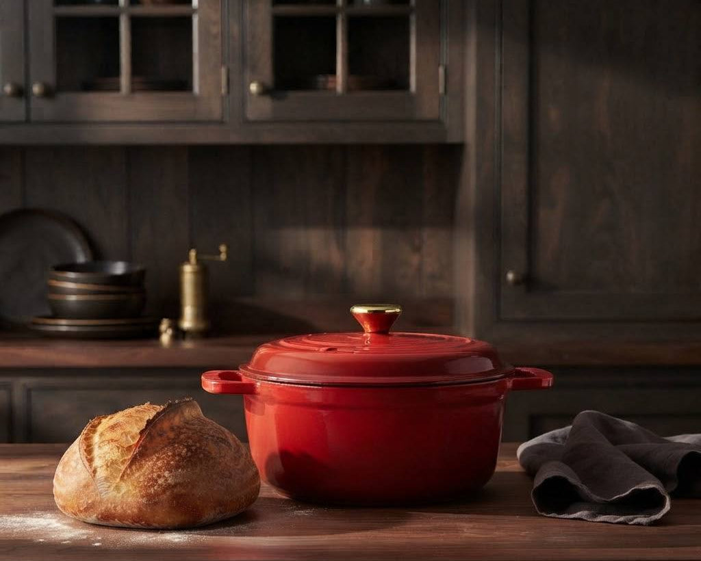 Durable 6 qt cast iron pot for bread baking and cooking meals