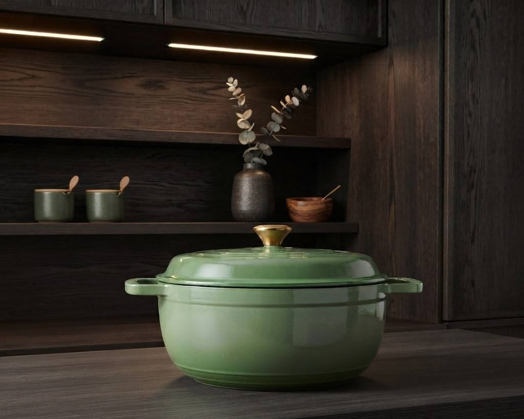 Gradient green enamel dutch oven for baking bread