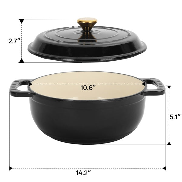 Large cast iron dutch oven with lid for baking and roasting