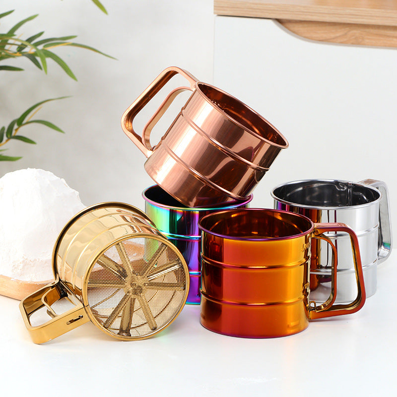 Stainless steel flour sifter cup for sourdough baking