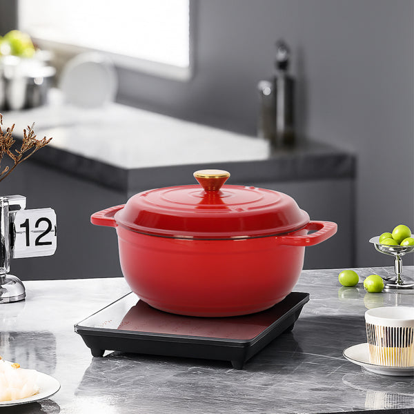 Enamel cast iron dutch oven in gradient red color