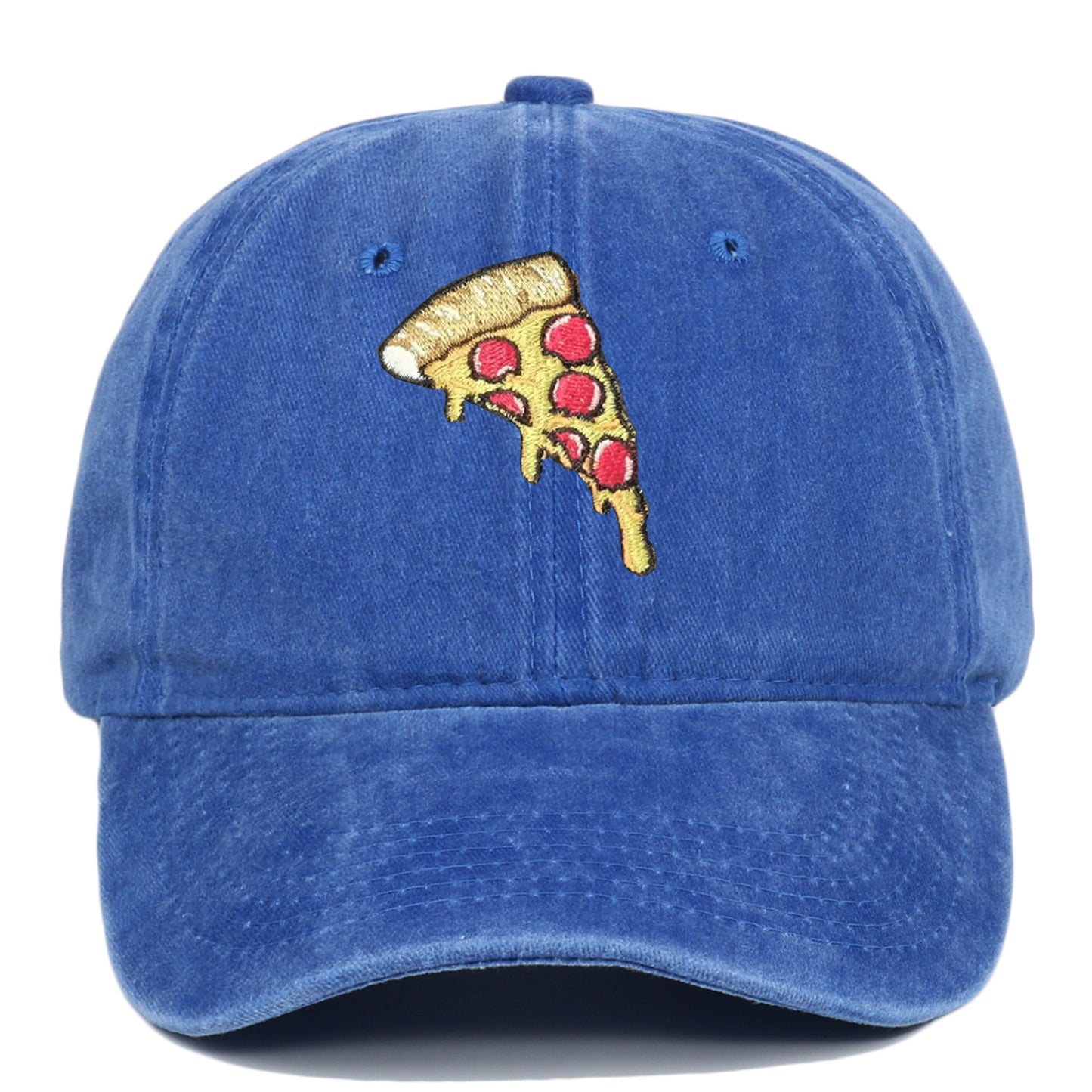 Pizza Embroidery Retro Baseball Cap – Adjustable Cotton Hat, Vintage Washed Look