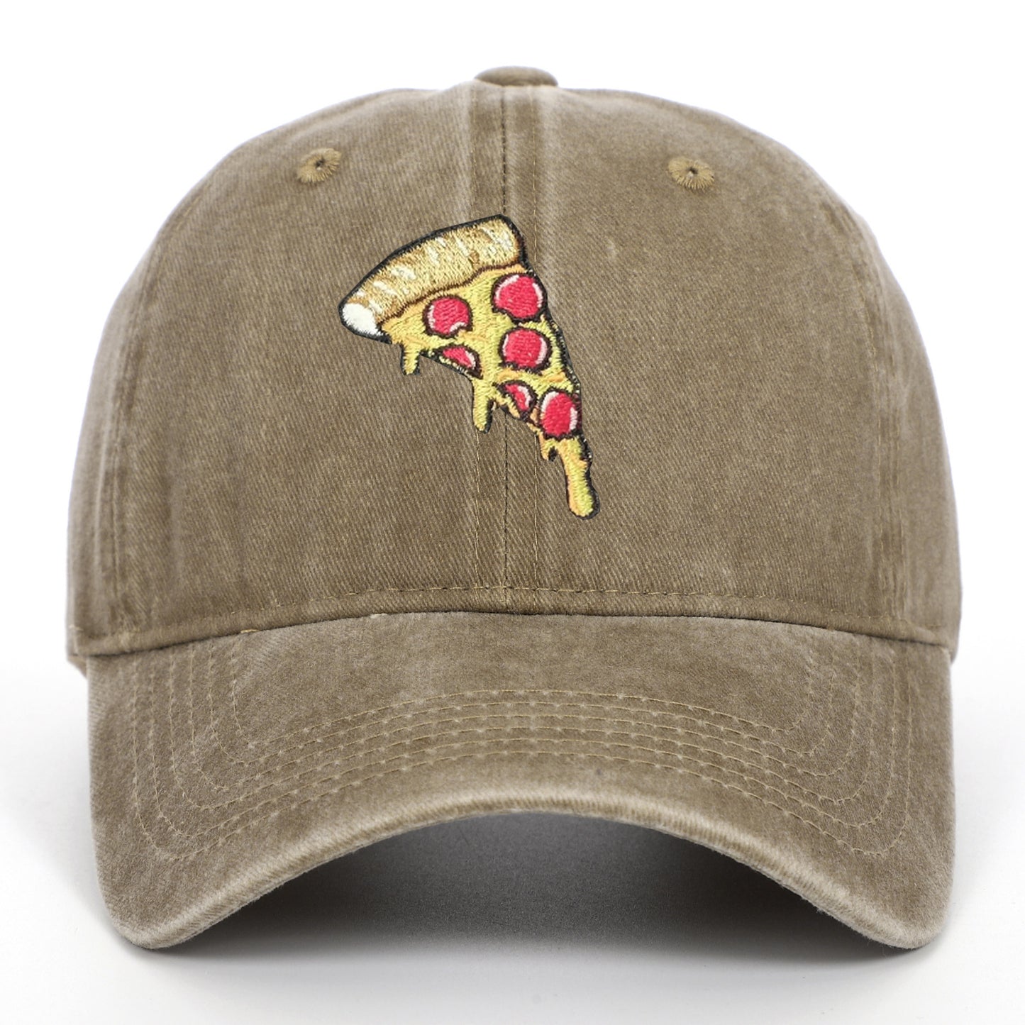 Pizza Embroidery Retro Baseball Cap – Adjustable Cotton Hat, Vintage Washed Look